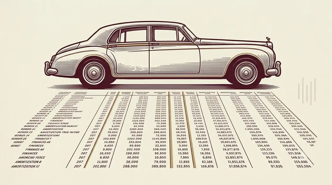Ilustración de un coche clásico cuya sombra es un cuadro de amortización