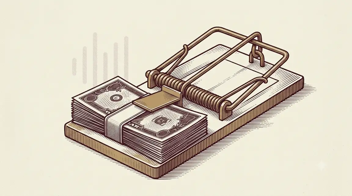 Ilustración de un billete dentro de una trampa de latón